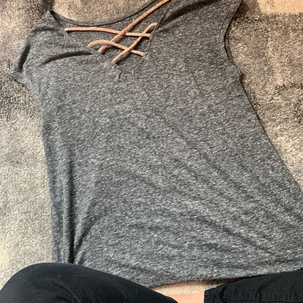 GREY V-Neck Cross-string Tee